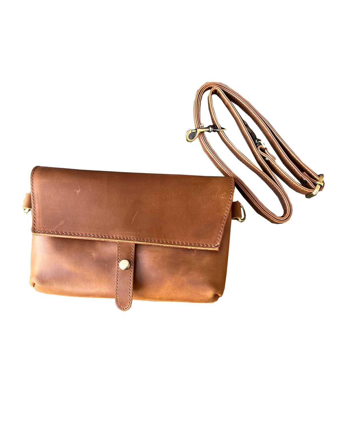 Genuine Leather Crossbody Snap Flap Bag- 2 Color Options