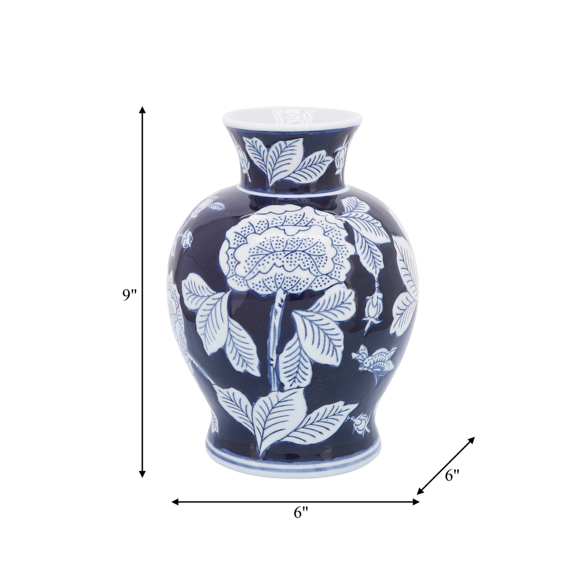 Blue Ceramic Floral Chinoiserie Vase