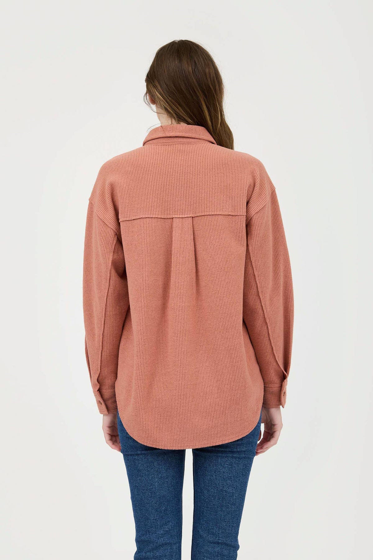 Ribbed Button-up Jacket- Terracotta