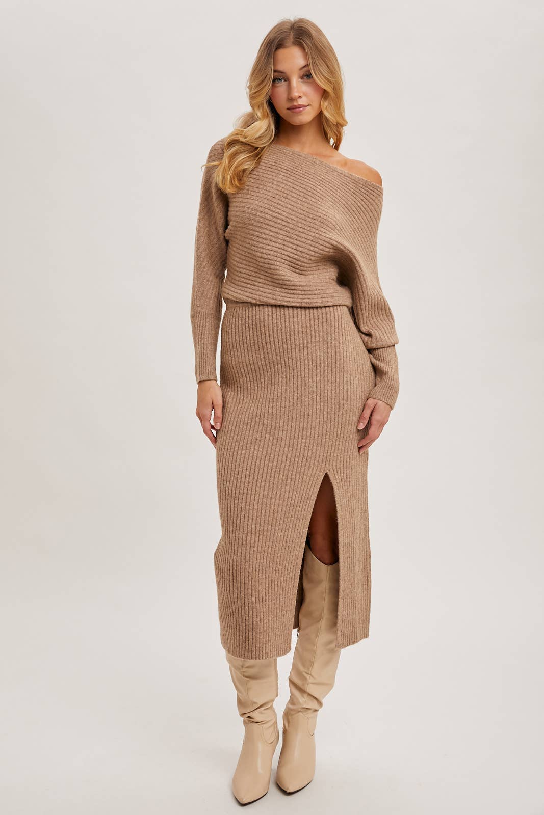 Off-the-Shoulder Midi Knit Dress