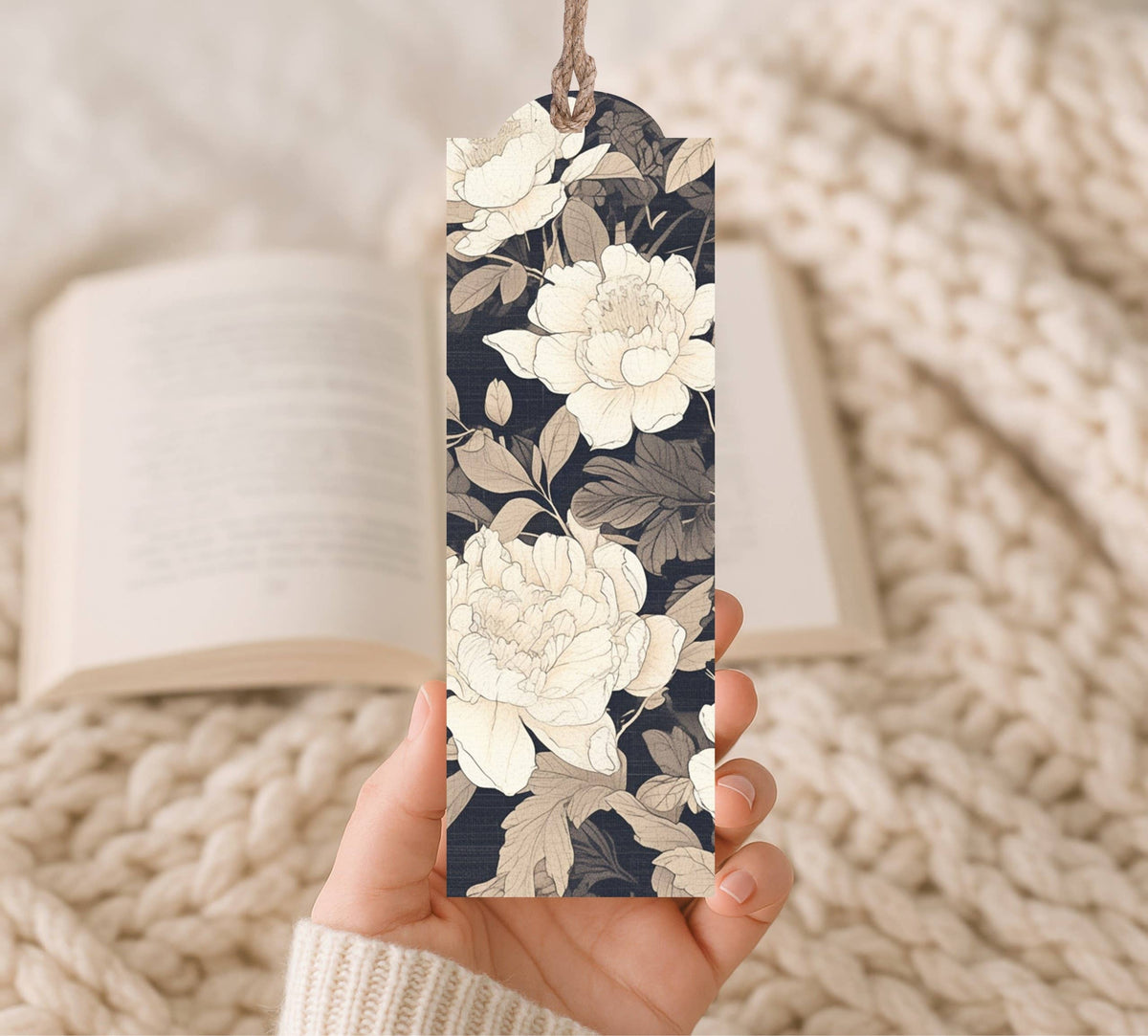 Charcoal Floral Wood Bookmark