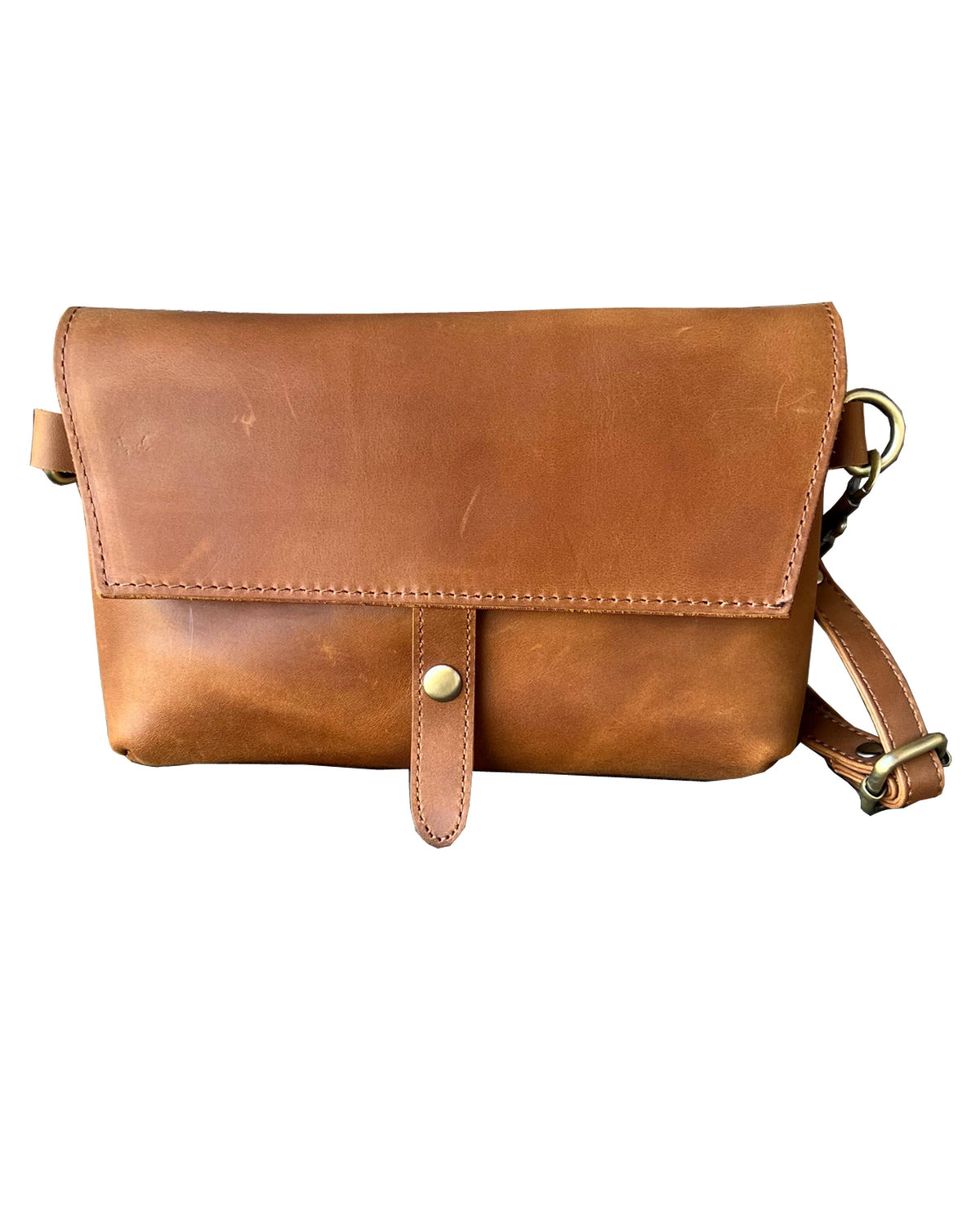 Genuine Leather Crossbody Snap Flap Bag- 2 Color Options