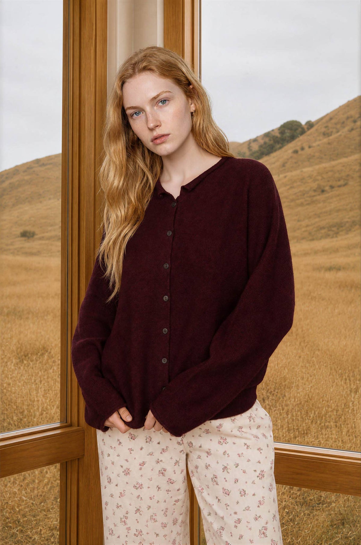 Lightweight Burgundy Button Cardigan