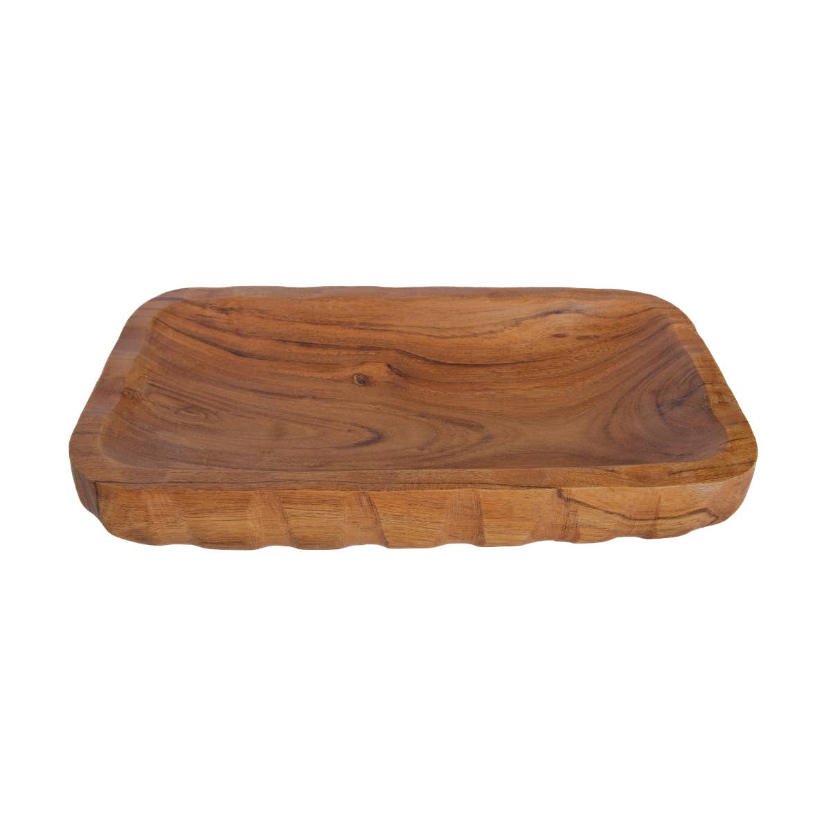 13" Scalloped Acacia Wood Oblong Bowl