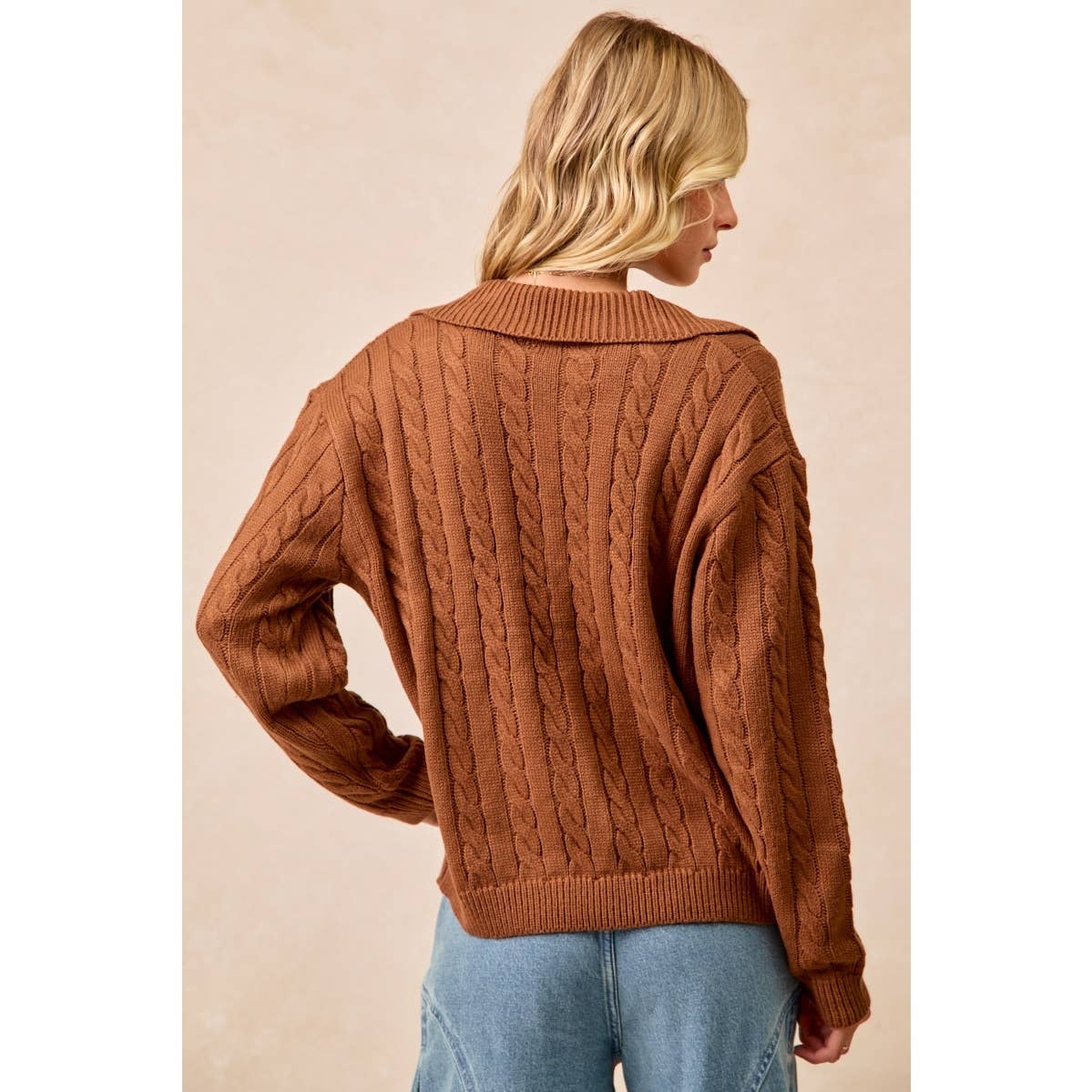 Cable Knit Sweater with Collar
