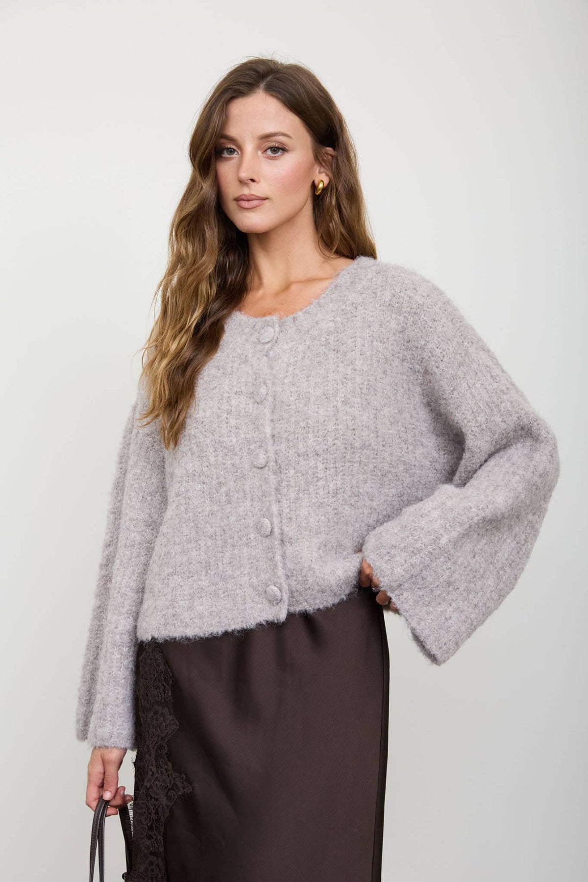 Fuzzy Taupe Gray Box Cardigan