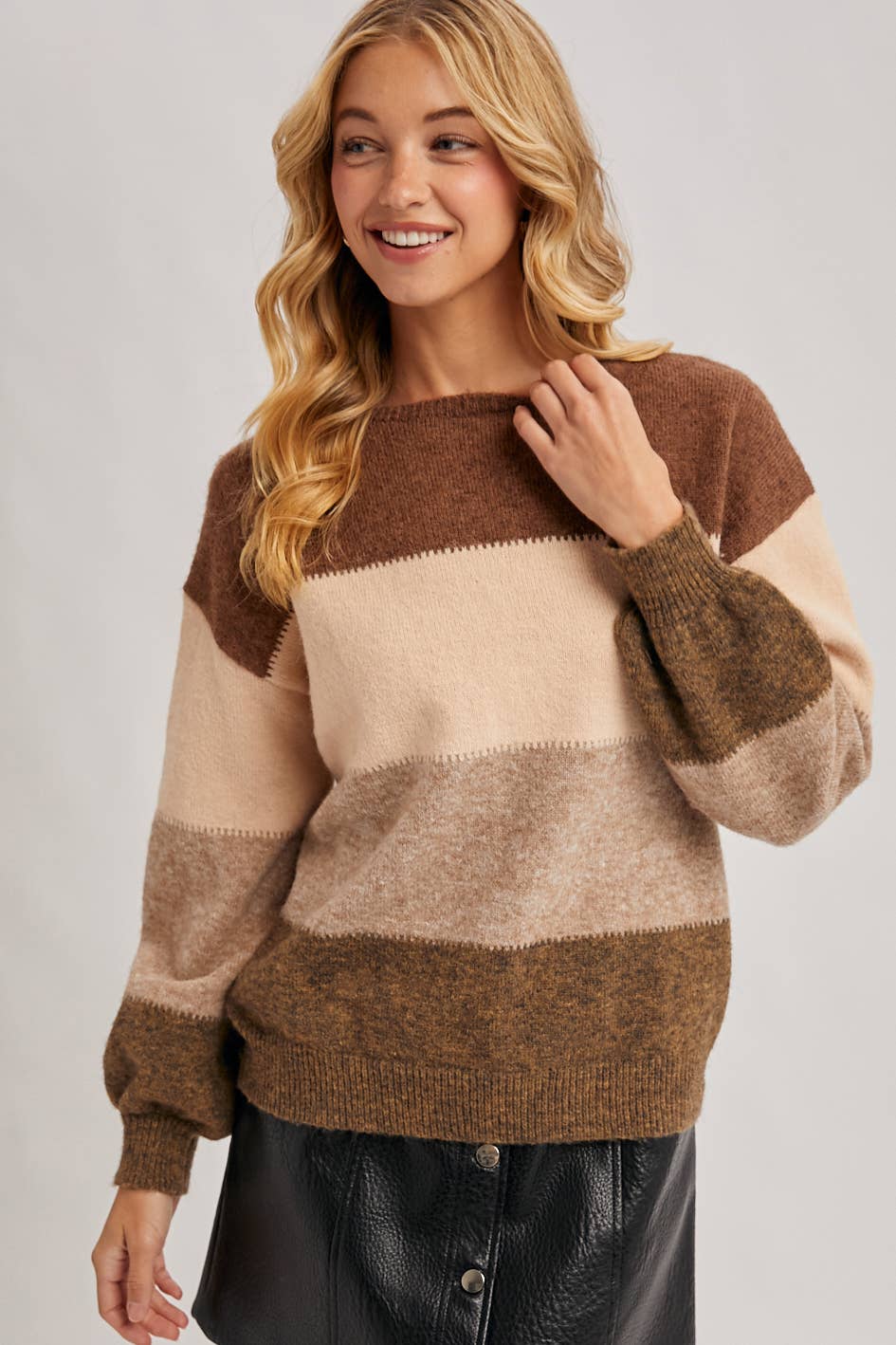 Color Block Striped Knit Sweater