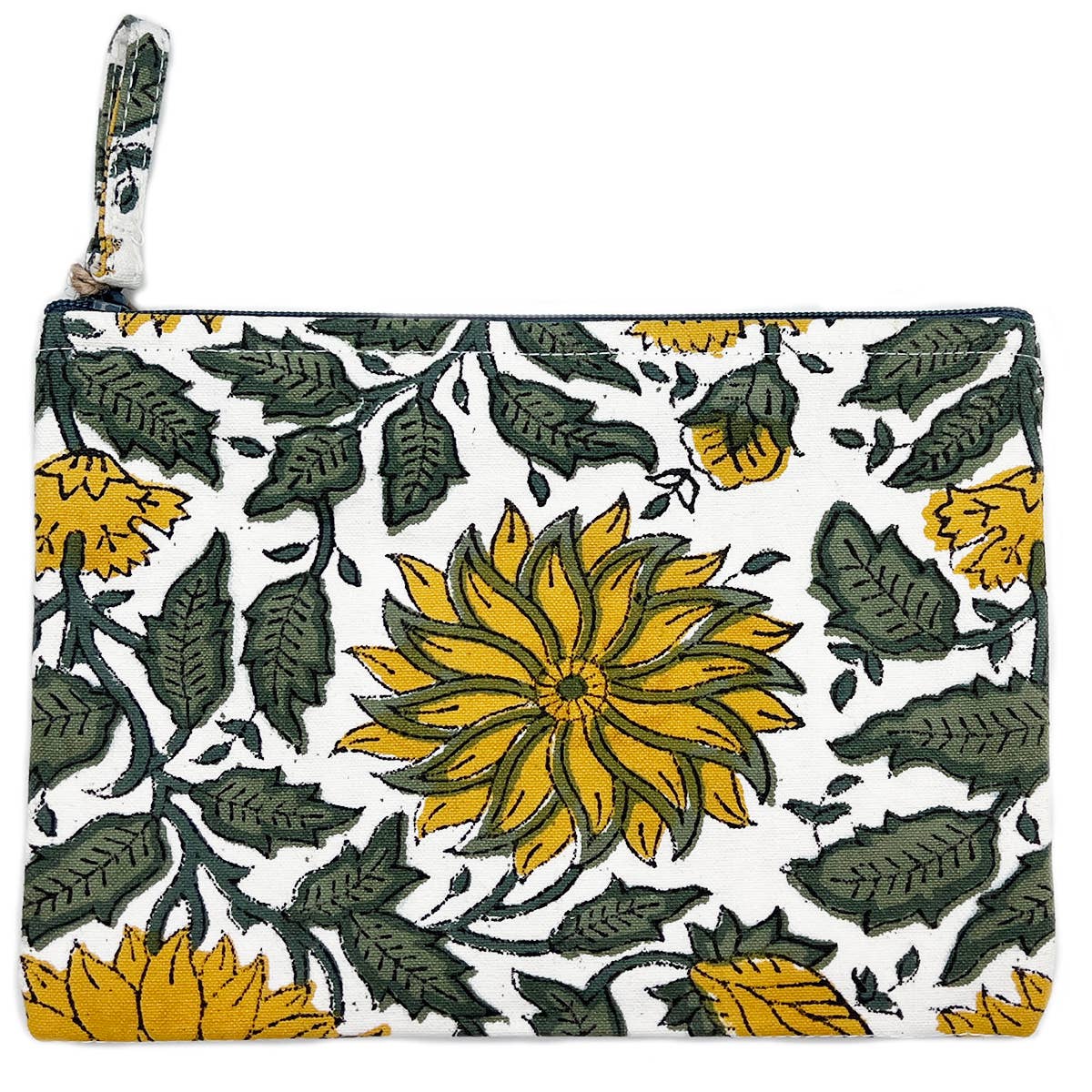 Block-Printed Canvas Zipper Radiant Sunflower Pouch