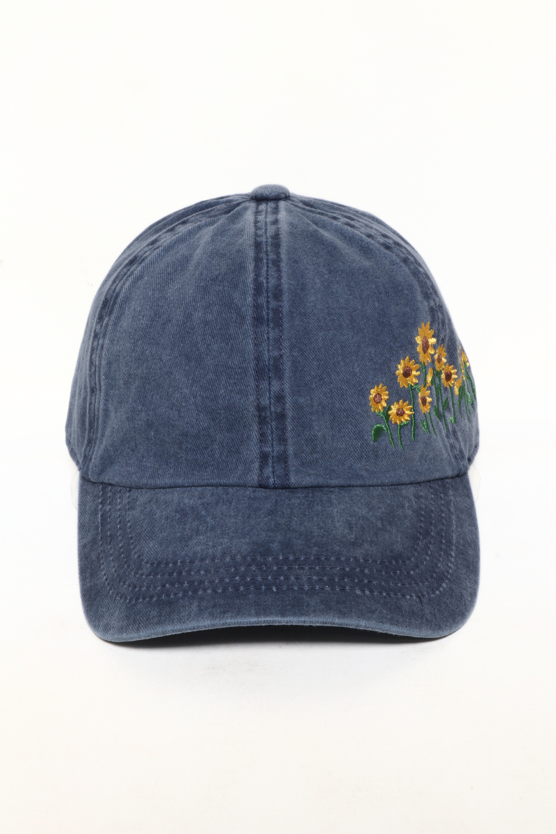 Sunflowers Side Embroidery Cotton Baseball Cap