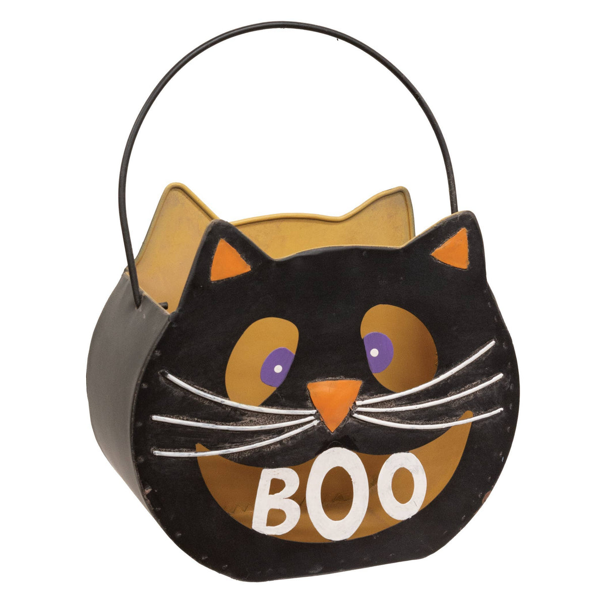 Metal Boo Cat Luminary Bucket