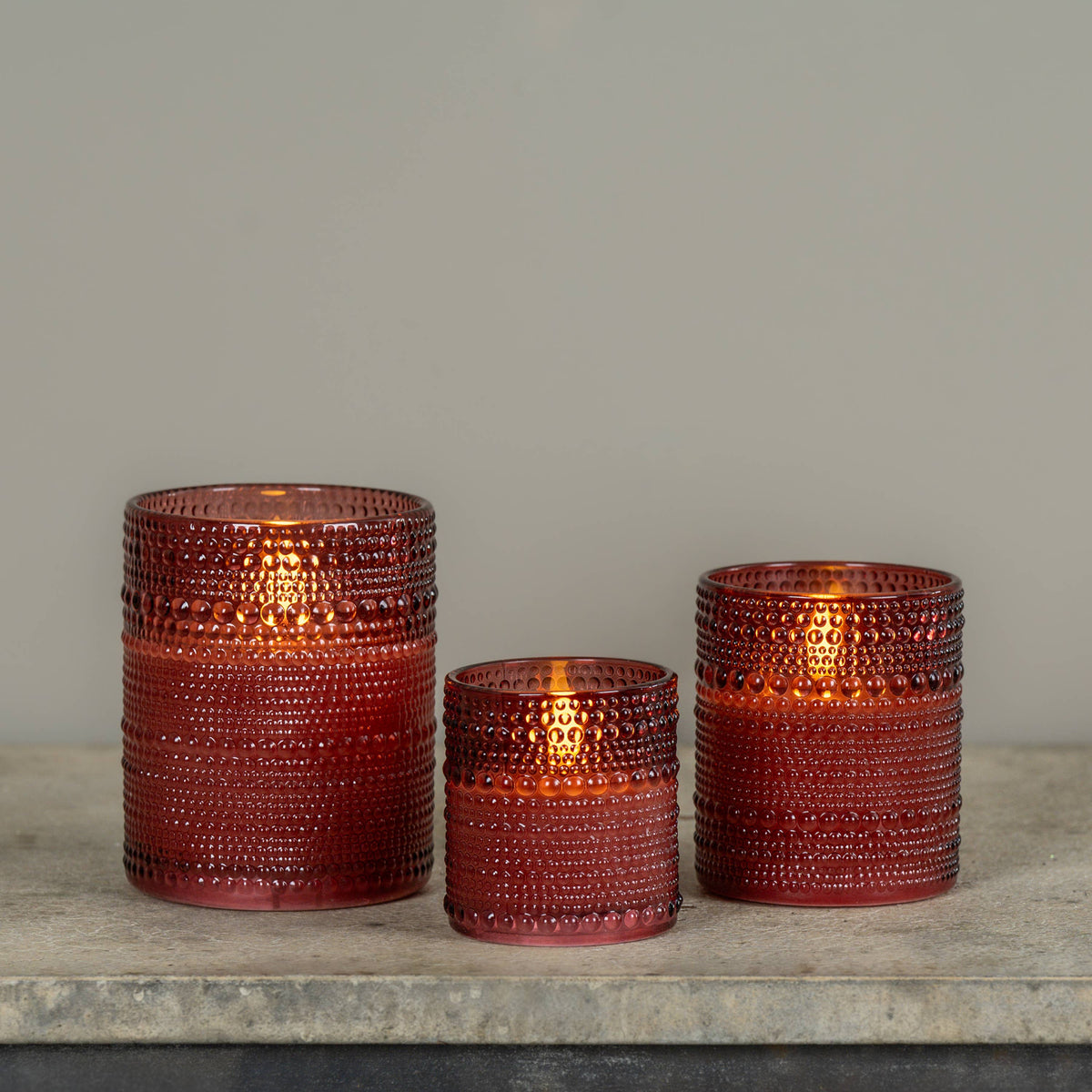 4" Burgundy Dotted Glass 3D Flame Candle