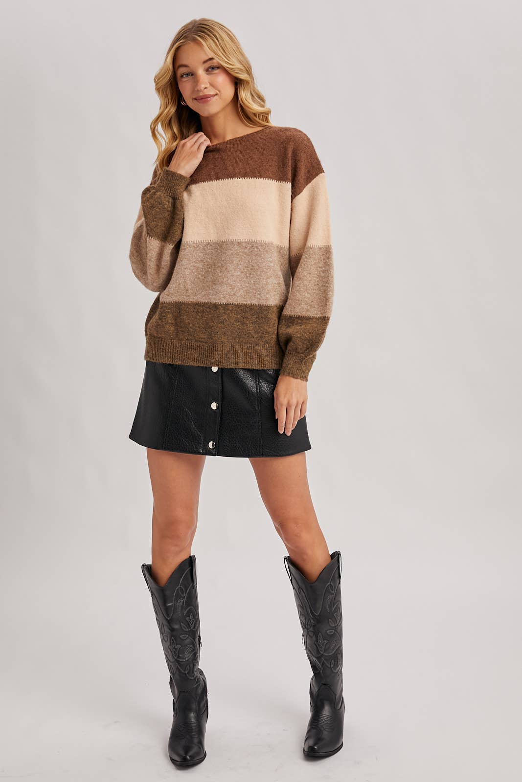 Color Block Striped Knit Sweater