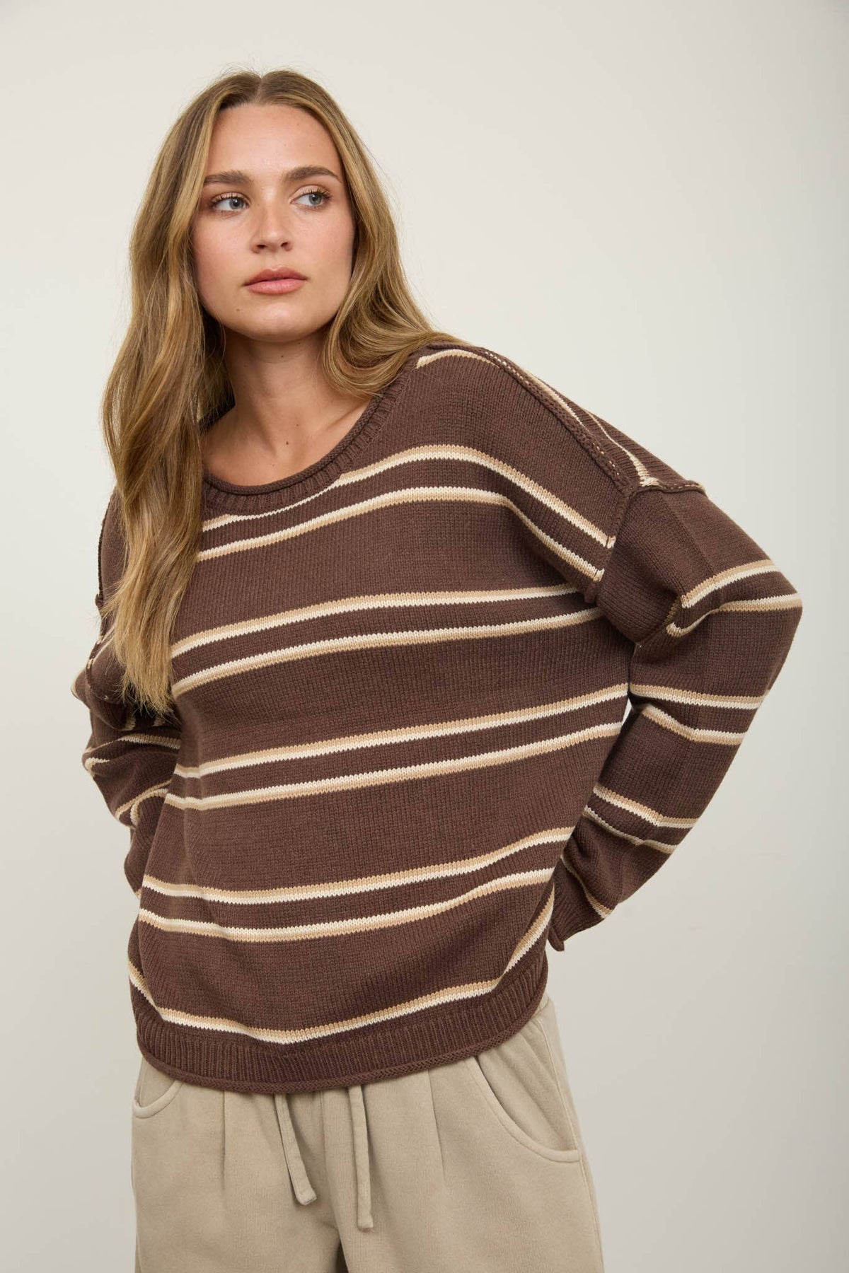 Striped Brown Pullover Sweater