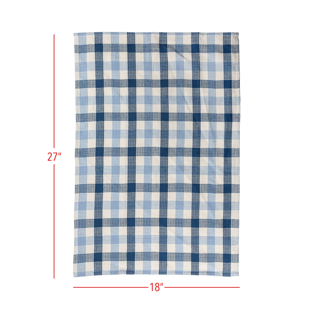 Set of 3 Navy Plaid Waffle Cotton Towels