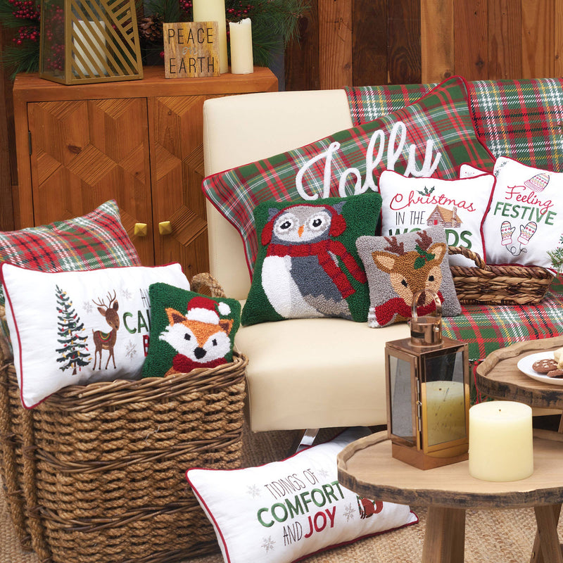 Christmas Winter Woodland Reindeer Mini Throw Pillow