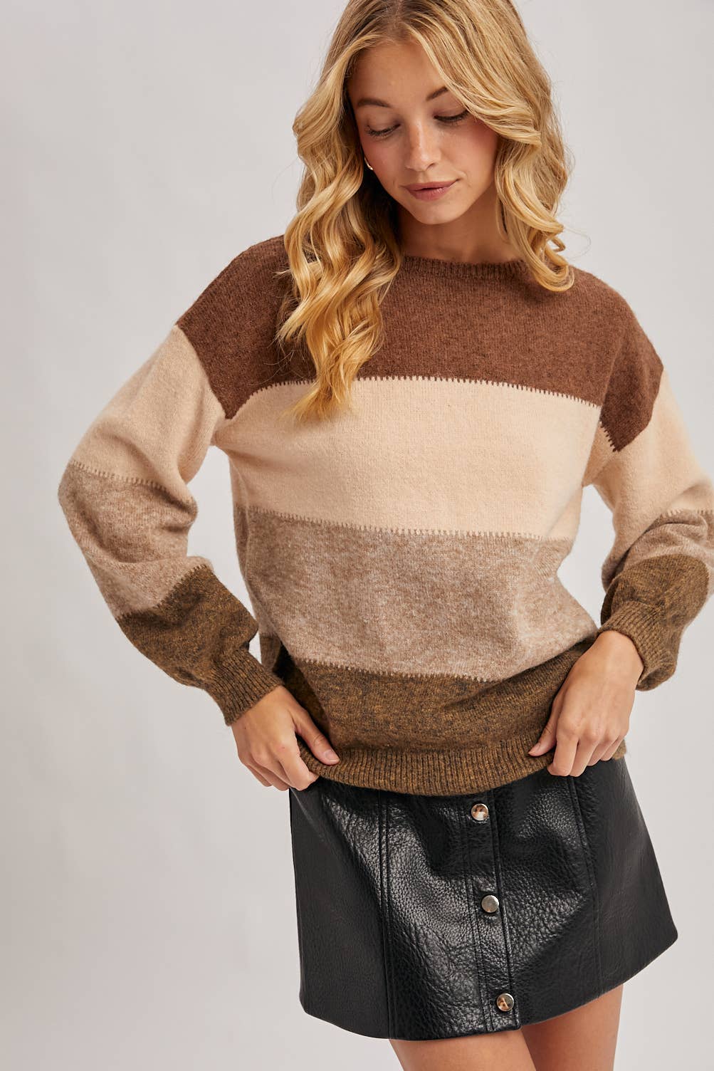 Color Block Striped Knit Sweater