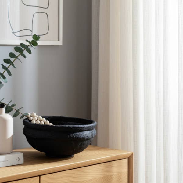 Decorative Bowl - Black Terracotta Casual Textured, 12 in.