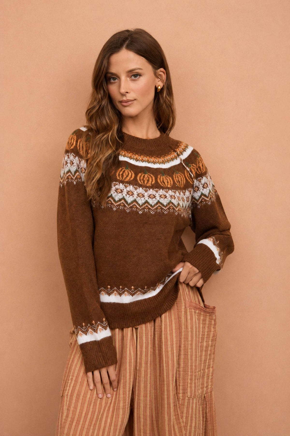 Pumpkin Fair Isle Brown Sweater