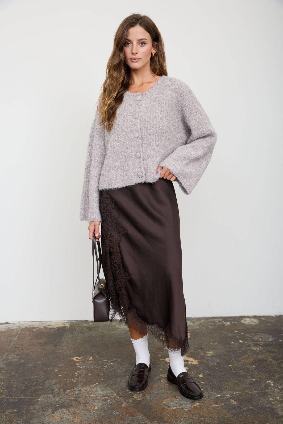 Fuzzy Taupe Gray Box Cardigan