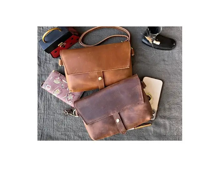 Genuine Leather Crossbody Snap Flap Bag- 2 Color Options