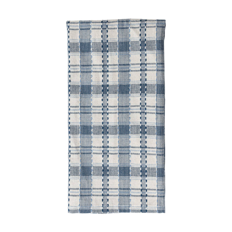 Set of 3 Navy Plaid Waffle Cotton Towels