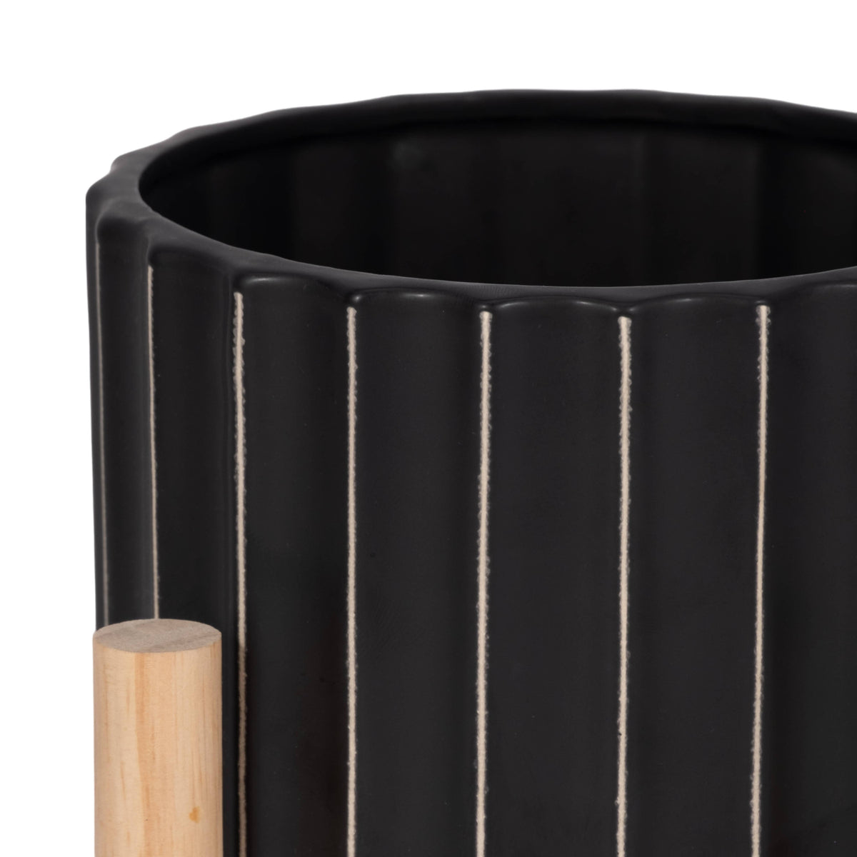 Ceramic Striped Planter Pot with Wood Stand