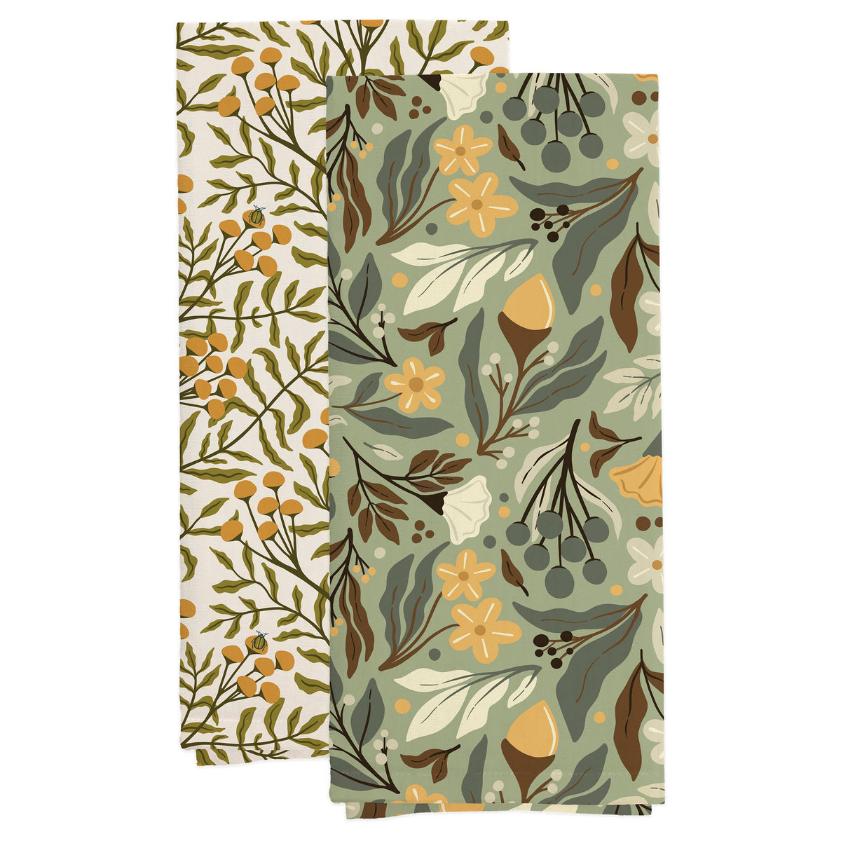 Autumn Acorn Cotton Tea Towel: Set of 2