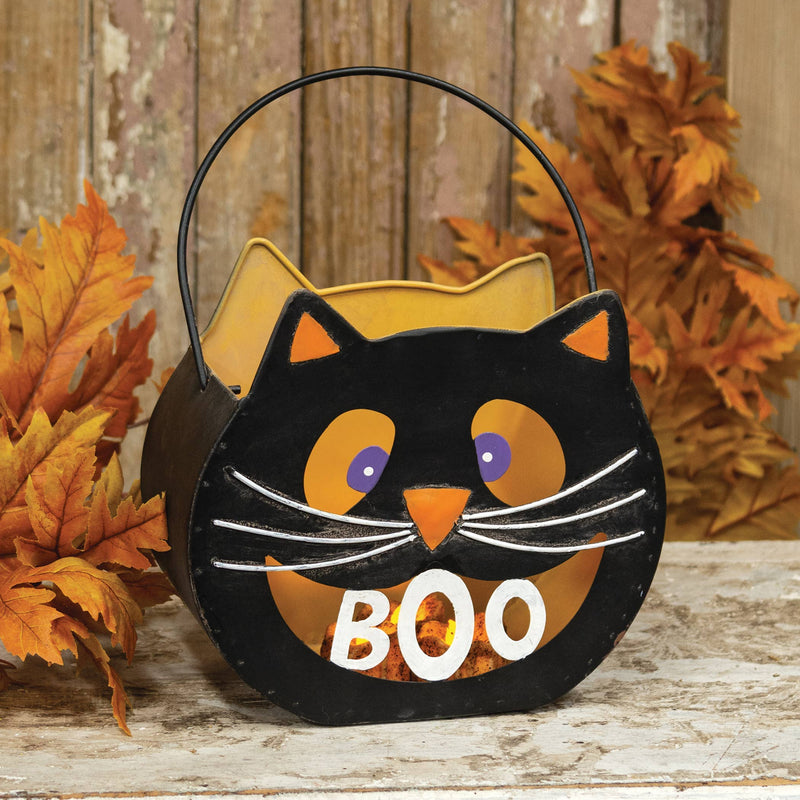 Metal Boo Cat Luminary Bucket