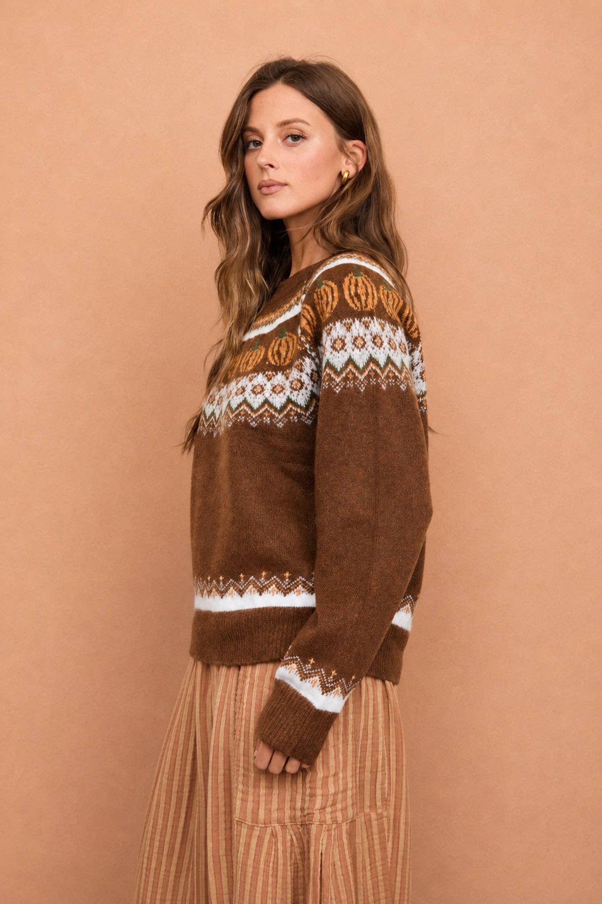 Pumpkin Fair Isle Brown Sweater
