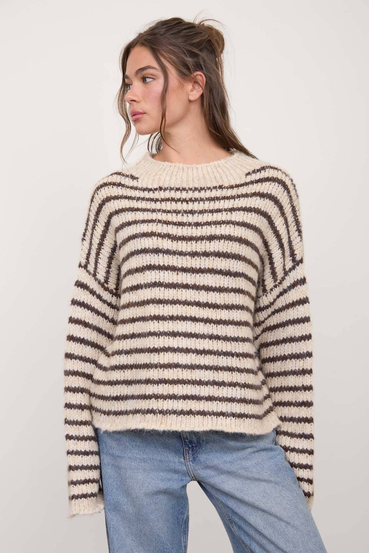 Ivory/ Brown Stripe Knit Sweater