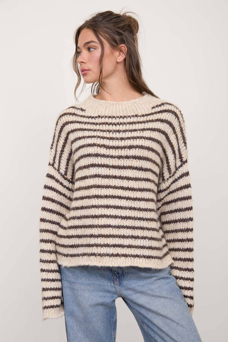 Ivory/ Brown Stripe Knit Sweater