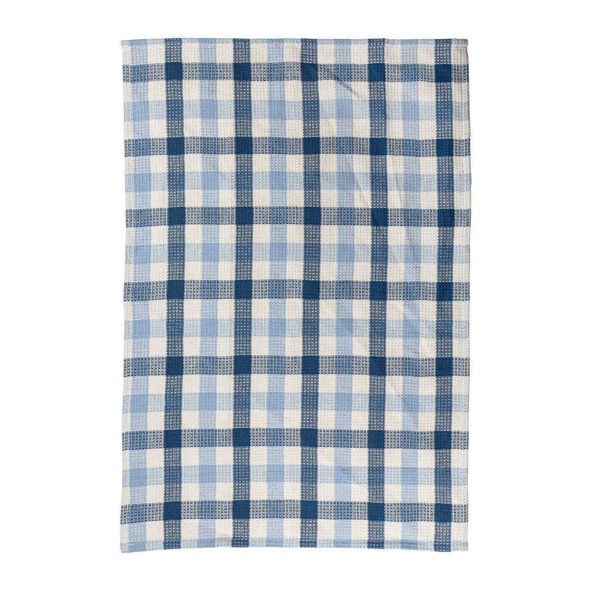 Set of 3 Navy Plaid Waffle Cotton Towels