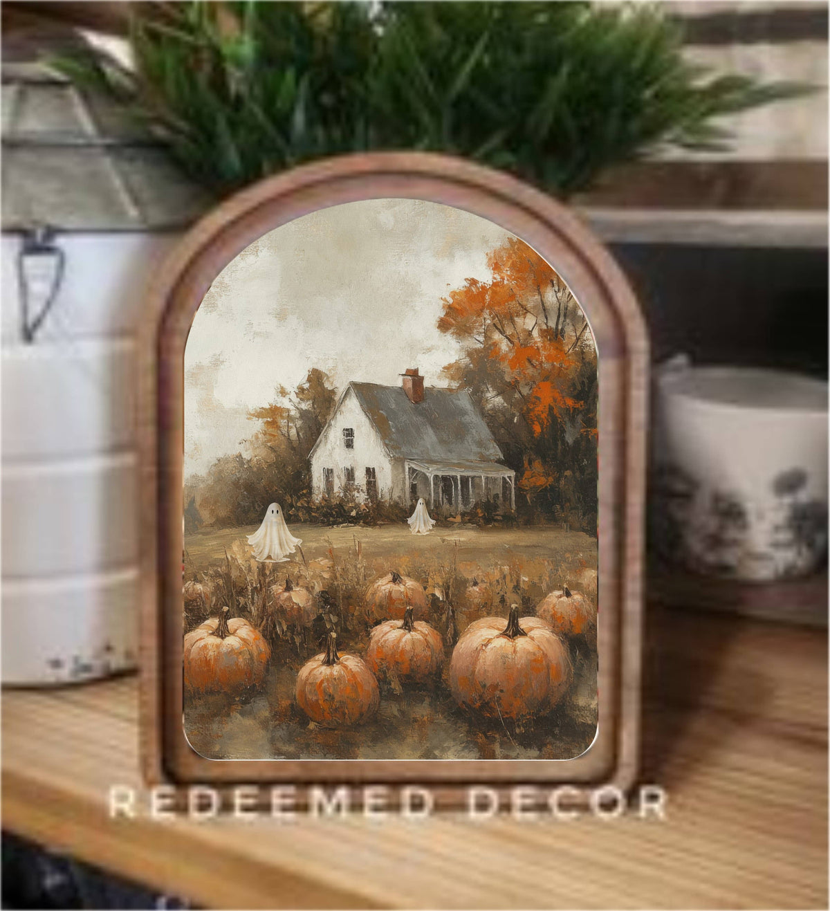 Halloween Pumpkin Farmhouse Framed Art Arch