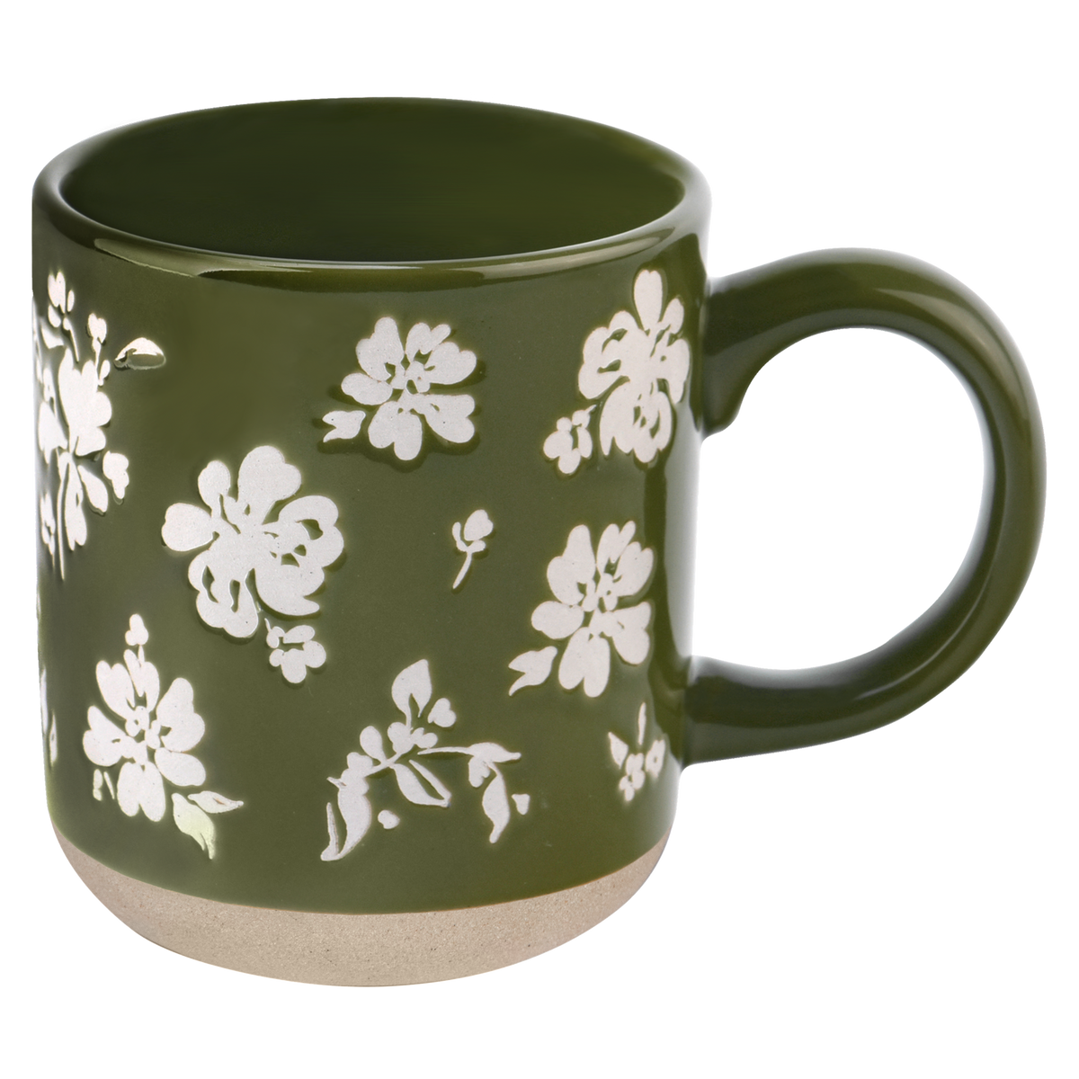 Green Floral Stoneware Coffee Mug - Spring Home Decor