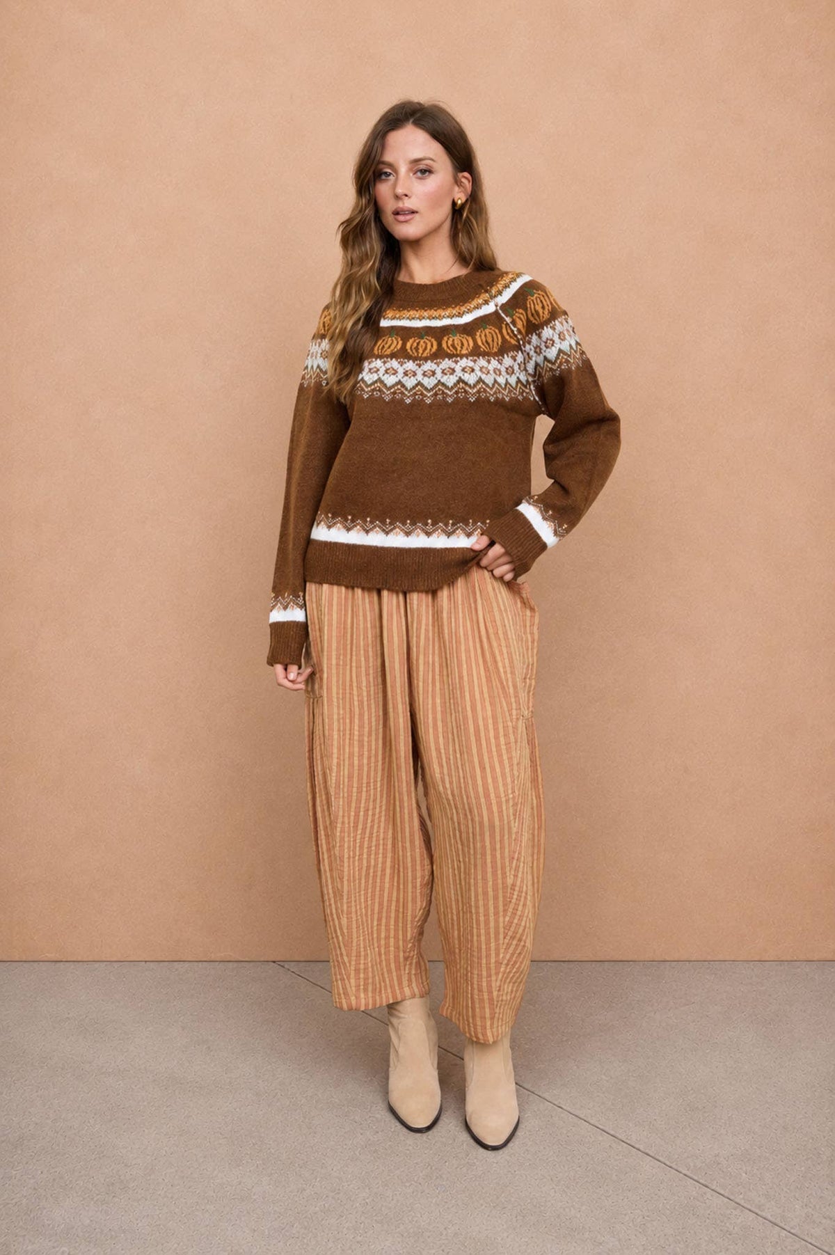 Pumpkin Fair Isle Brown Sweater
