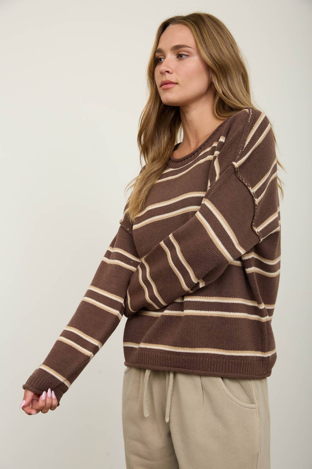 Striped Brown Pullover Sweater