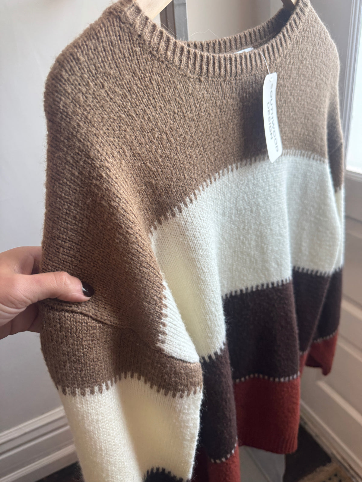 Angashion Brown Cream Striped Sweater
