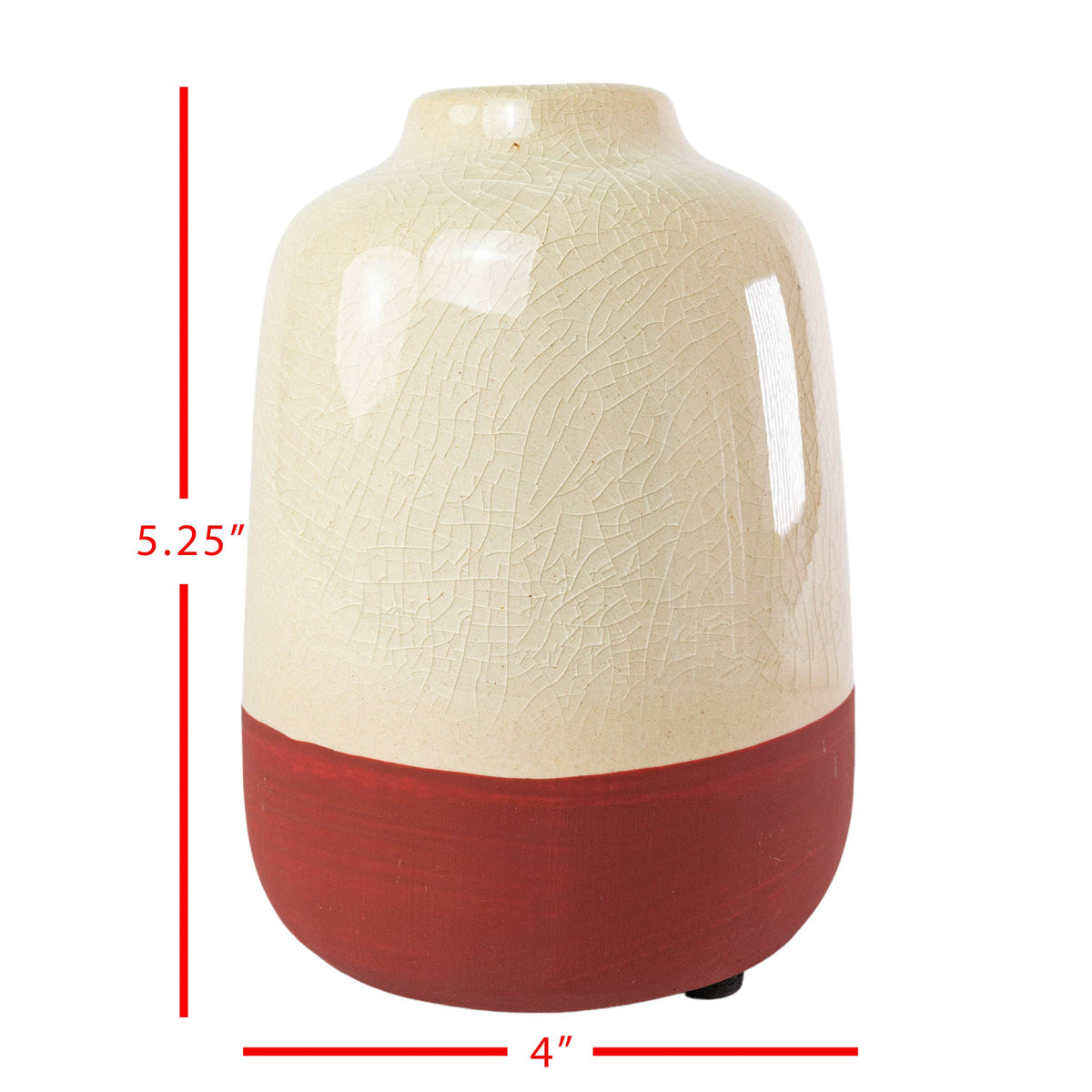 White Crackle and Red Ceramic Vase