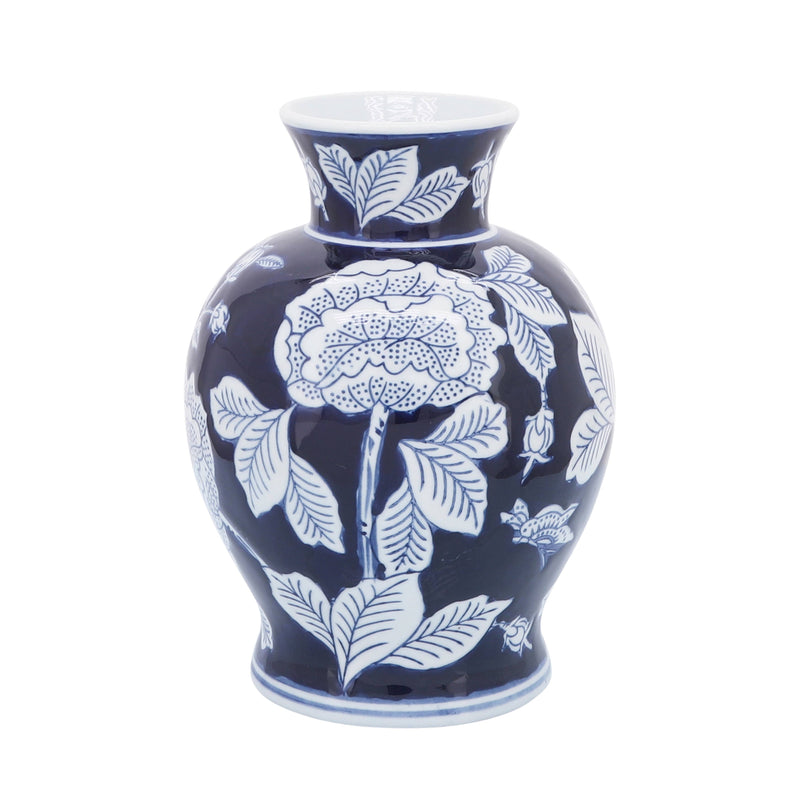 Blue Ceramic Floral Chinoiserie Vase