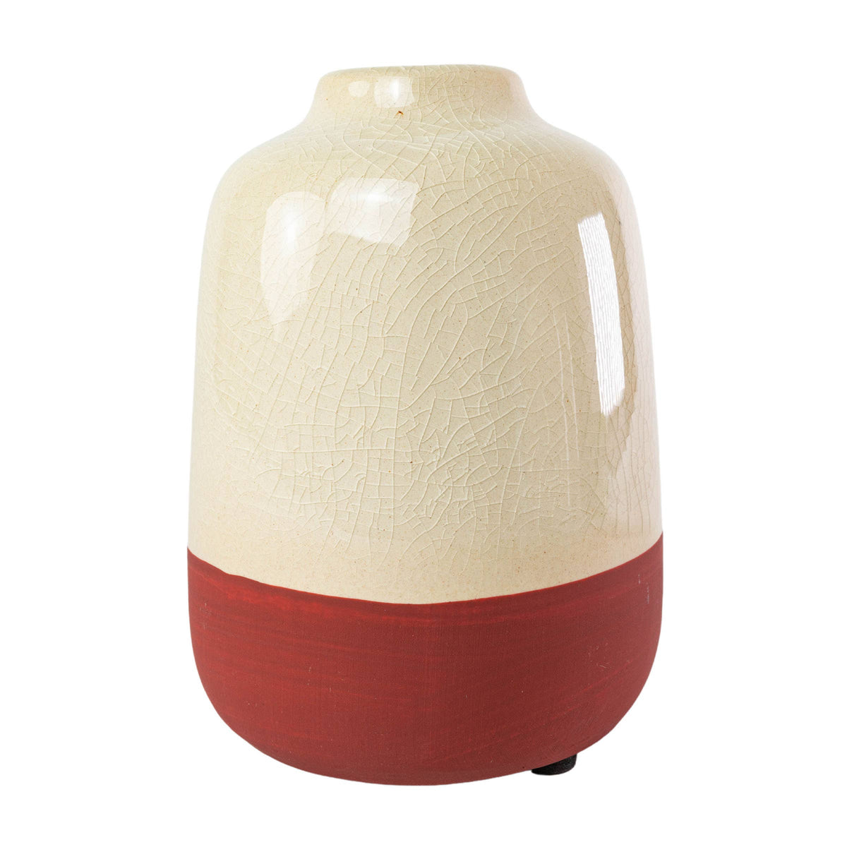 White Crackle and Red Ceramic Vase