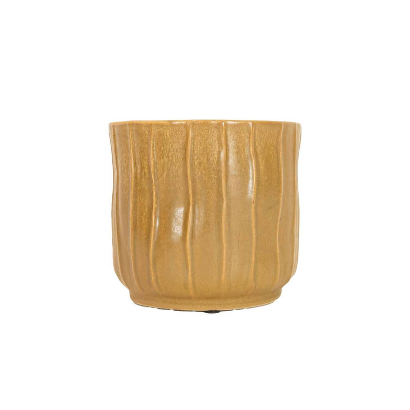 Rowena Large Wavy Ribbed Ceramic Planter Pot Brown