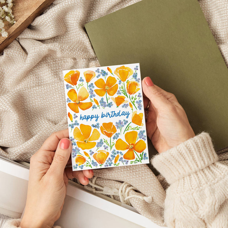 Wildflower Birthday Card |  Floral Poppy Happy Birthday Card