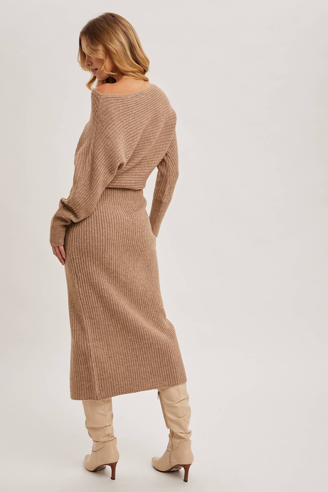 Off-the-Shoulder Midi Knit Dress