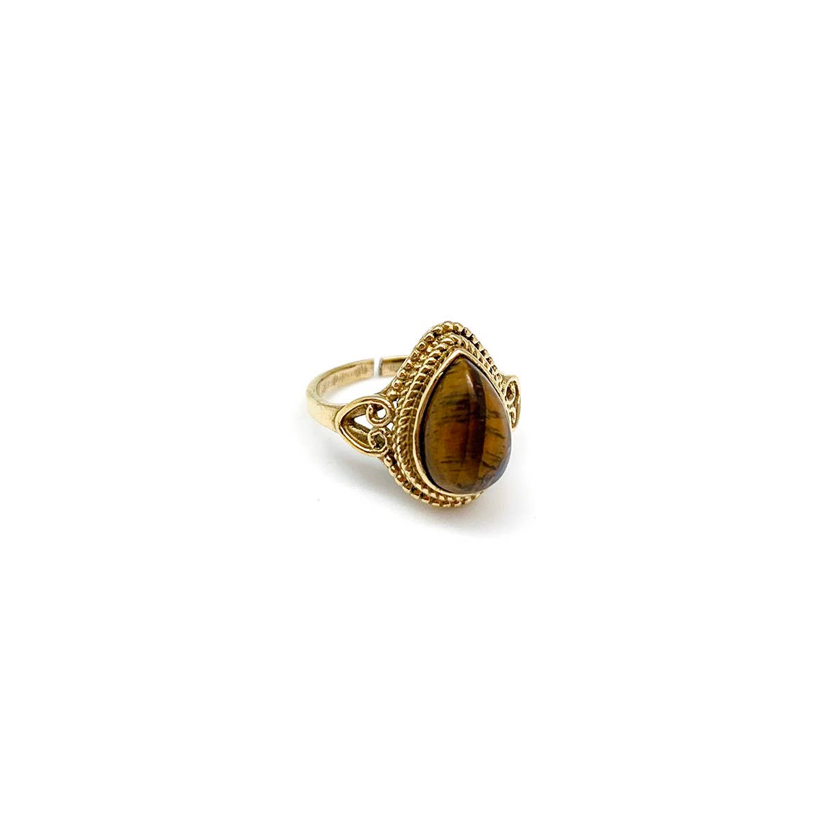 Gold Teardrop Ring with Tigereye