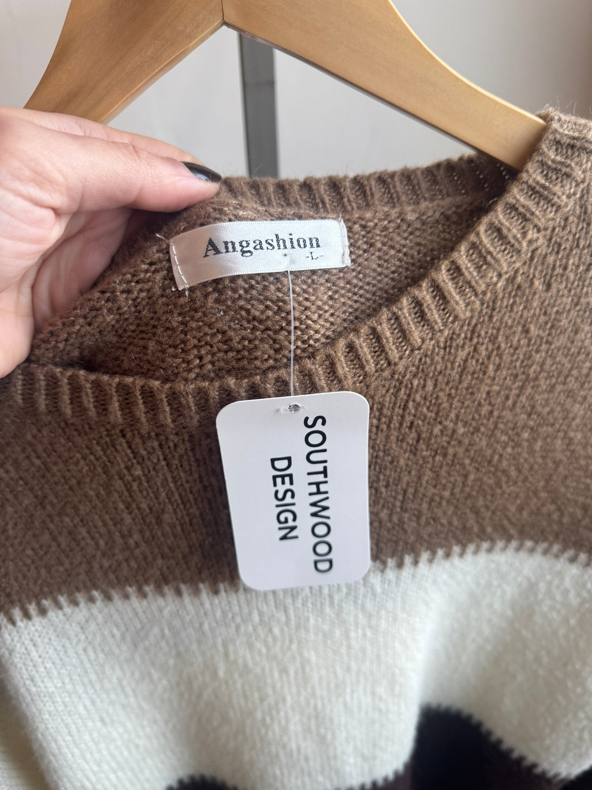 Angashion Brown Cream Striped Sweater