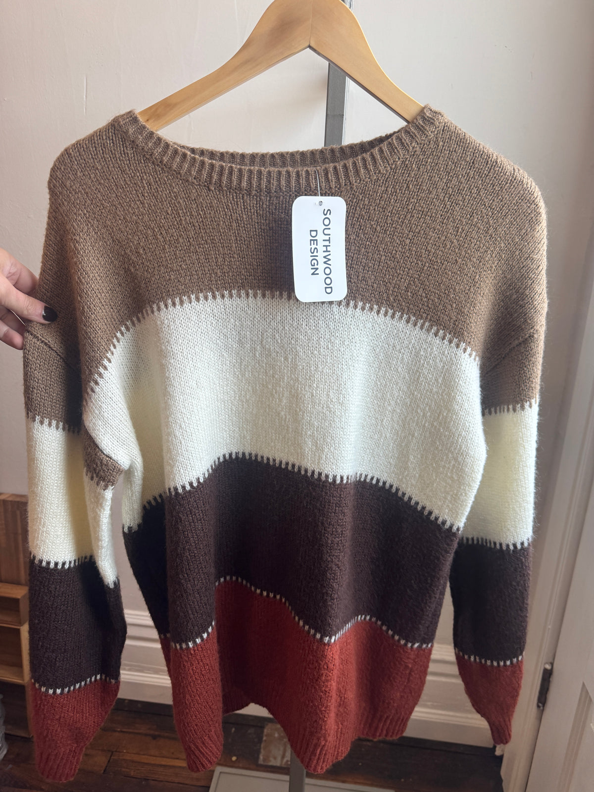 Angashion Brown Cream Striped Sweater