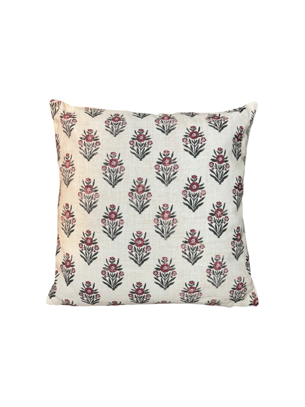14x14" Block Print Red Floral Throw Pillow