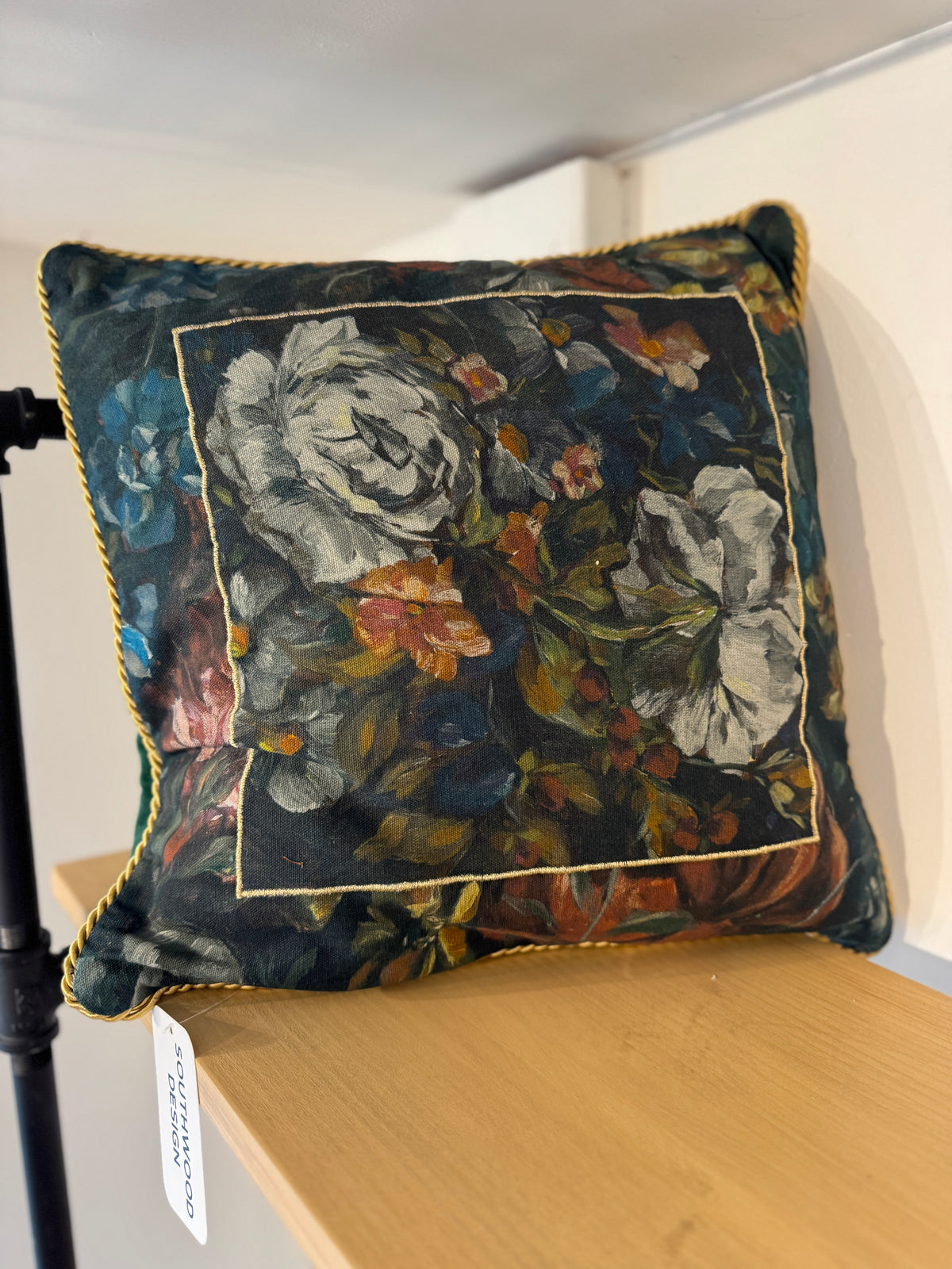 Dark Teal Floral Pillow