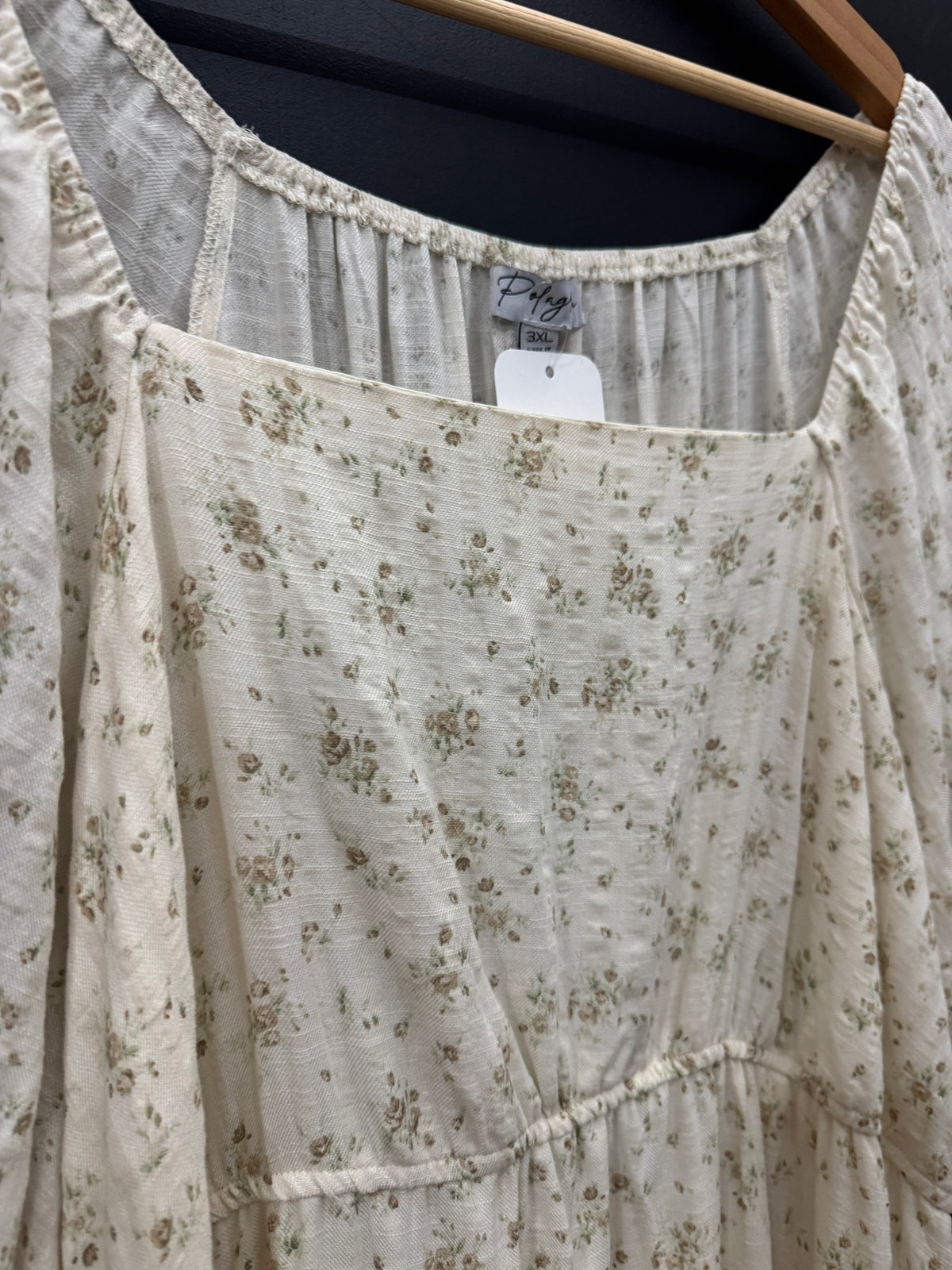Cream Floral Smock Dress- 3X