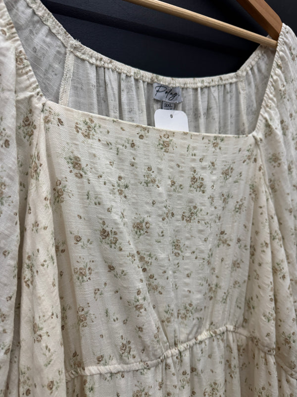 Cream Floral Smock Dress- 3X